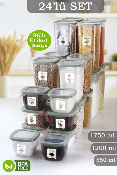 MYBOX 24-Piece Vita Silicone Lid Square Food Storage Container - Flour Pasta Storage Box Spice Rack with Labels