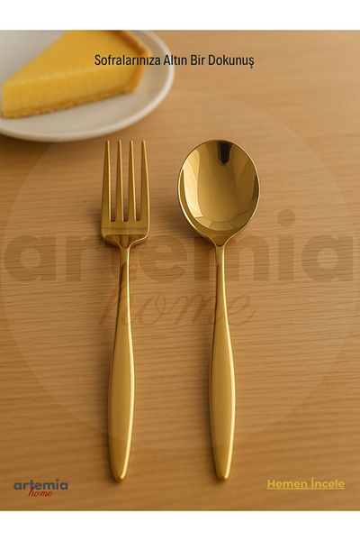 DMR LİFE New Vega Dessert Fork |   Gold |   6 Pieces |   18/10 Stainless Steel