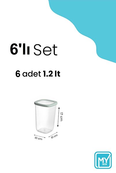 MYBOX 6 Pieces Vita Silicone Lid Square Food Storage Container - Spice Rack Pulses Storage Box 6X1200 ml