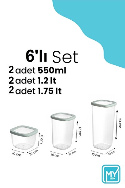 MYBOX 6-Piece Vita Silicone Lid Square Food Storage Container - Flour Pasta Storage Box Spice Rack with Labels