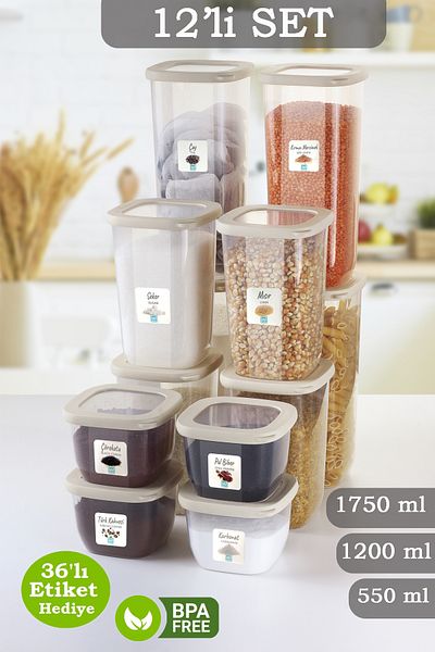 MYBOX 12-Piece Lumia Silicone Lid Square Food Storage Container - Flour Pasta Storage Box Spice Rack with Labels