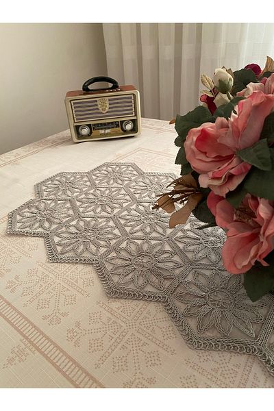 Lavanderi French Lace One Piece Runner, Flower Detail Table & Coffee Table Cover, Dowery Runner 35X115