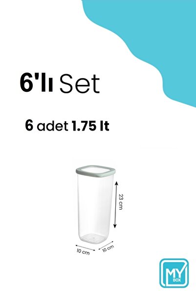 MYBOX 6 Piece Vita Silicone Lid Square Food Storage Container - Flour Pasta Storage Box 6X1750 ml