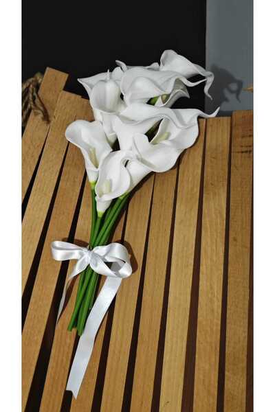 ABCDE Islak Gala Gelin Buketi - El Yapımı Doğal Görünümlü Beyaz Çiçek Aranjmanı