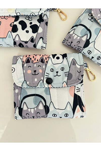 HelloPunch&Bags KEDİ DESENLİ El Yapımı, Fermuarlı İÇ Göz, Çıtçıt Kapamalı CÜZ...