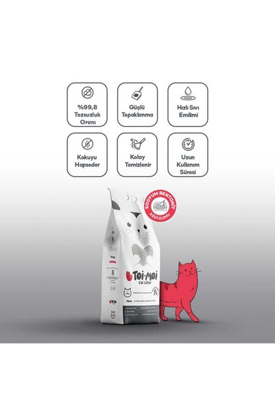 Toi Moi 10kg Tozsuz Topaklanan Aktif Karbonlu Sodyum Bentonit Kedi Kumu