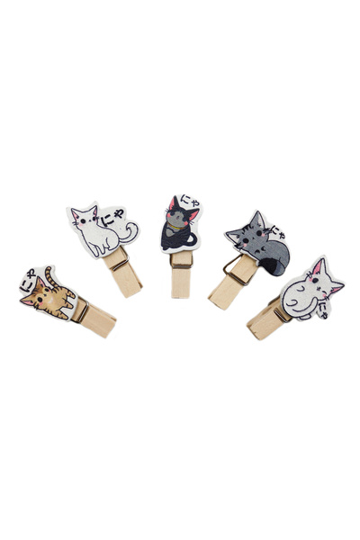 repro design Wooden Peg with Colorful Cat Figure (Photo Peg) 10 Pieces Size: 3.5 cm String