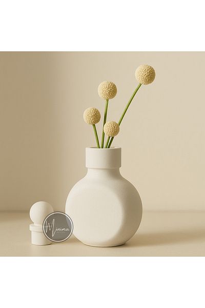 Minima Art Studio 10 cm White Minimal Stone Powder Vase – Decorative Tabletop Object