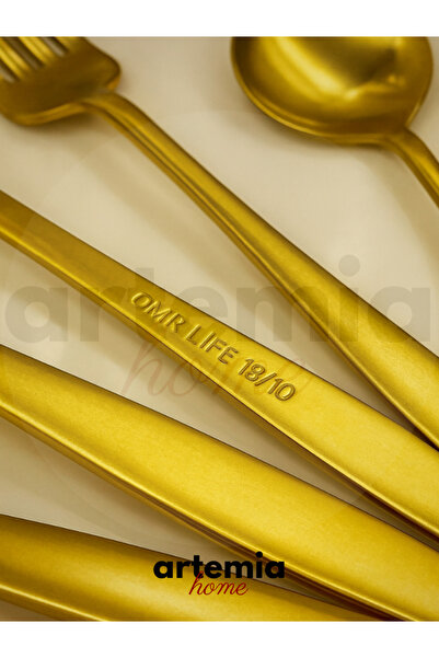 DMR LİFE New Vega 24 Piece Fork Spoon Set | Matte Gold | 6 People | 18/10 Stainless Steel