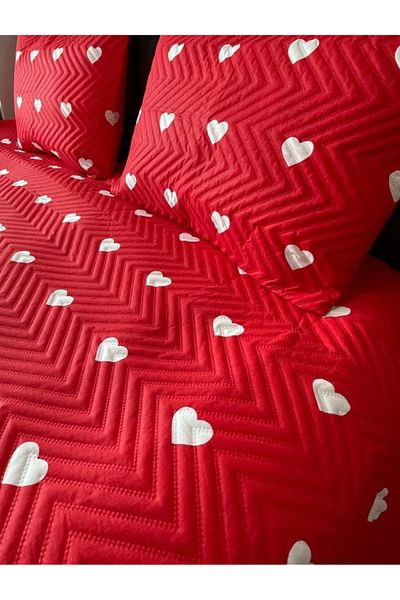 Tekstilsa Micro Fabric |   Digital Printed |   Dowry Double Bedspread Set |   Gift 3 Pieces Red