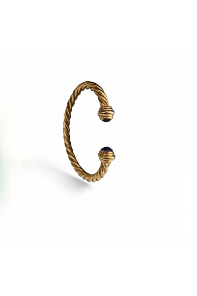 ByNeval Siyah taşlı Gold Kelepçe Bilezik