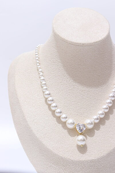 Zey Jewellery Sevda - Zirkon Kalpli İnci Kolye