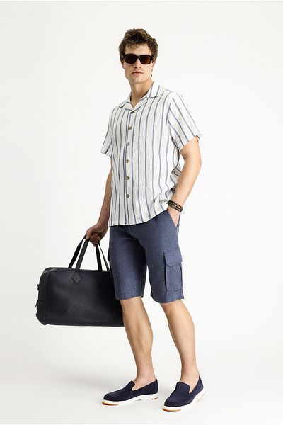 Kiğılı Linen Bermuda with Lace-Up Waist and Cargo Pockets - 8682608545583