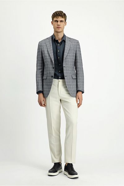 Kiğılı Slim Fit Slim Fit Checked Linen Blended Jacket