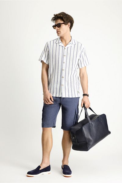 Kiğılı Linen Bermuda with Lace-Up Waist and Cargo Pockets - 8682608545583