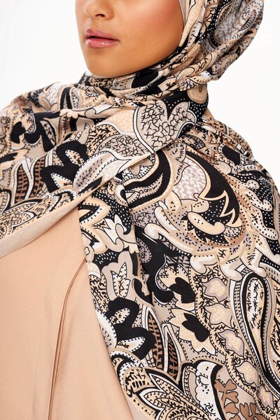 MOISCARF NOIR FLORA Σάλι με έθνικ σχέδιο μηδενικού βάρους σκούρο μπεζ