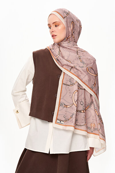 MOISCARF Σάλι με μοτίβο από μαλακή αλυσίδα Cote d'Azur Superior, καφέ σκονισμένο