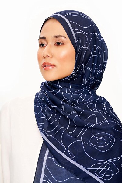 MOISCARF Vian Rose Superior Μαλακό Σχεδιασμένο Σάλι Ναυτικό Μπλε