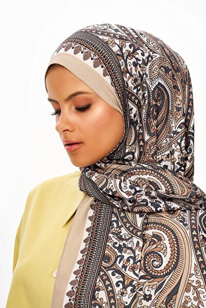 MOISCARF PAİSVERDE Zero Weight Desened Etnic Patterned Shawl Cafea cu lapte