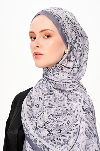 MOISCARF SİLVER ROSE Superior Soft Etnik Desenli Şal Koyu Gri