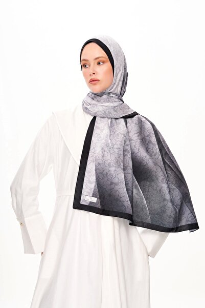 MOISCARF Echo d’Orient Zero Weight Desenli Şal Koyu Gri