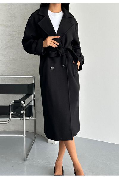 NET OF NOT Laura Black Belted New Season Lined Premium Quality Comfortable Fit Cashmere Coat