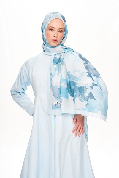 MOISCARF Brume d’Amour șal cu model din mătase franceză Baby Blue