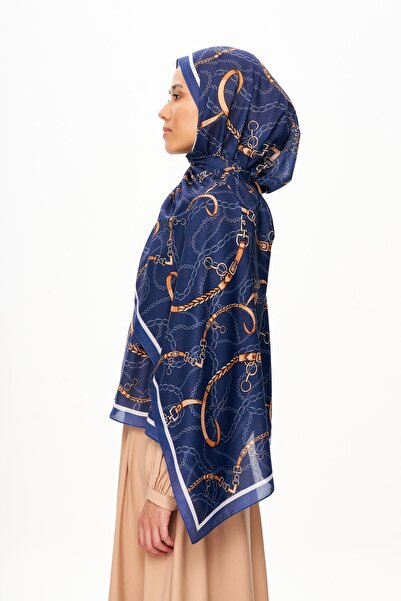 MOISCARF Σάλι με μοτίβο από μαλακή αλυσίδα Cote d'Azur Superior σε μπλε ναυτικό