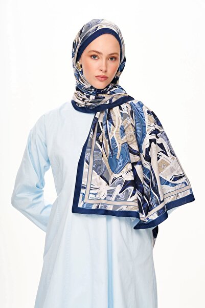 MOISCARF Fleur De Brume Patterned Shawl Navy Blue