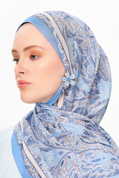 MOISCARF SİLVER ROSE Şal cu model etnic moale de calitate superioară, albastru