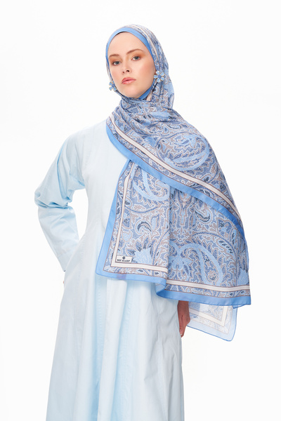 MOISCARF SİLVER ROSE Şal cu model etnic moale de calitate superioară, albastru