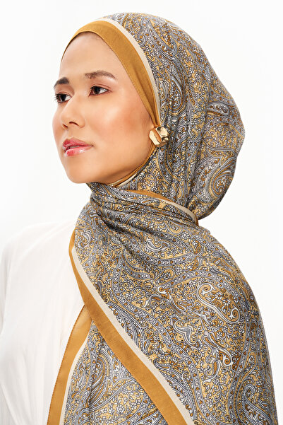MOISCARF Pearl Palace Superior Soft Etnik Desenli Şal Hardal