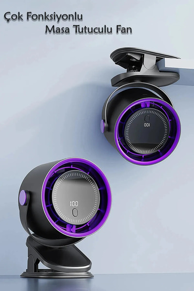 Yellowtech 3600 mAh Şarjlı Sessiz Masaüstü Fan – Dijital Ekranlı, Klipsli, 360° Ayarlı, Dokunmatik Kontrol