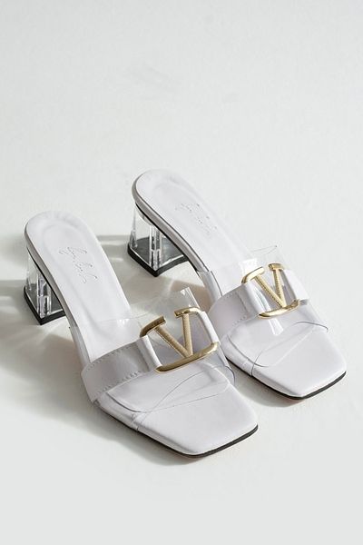 MUFUMA White V Buckle Women's Shoes Transparent Heeled Slippers