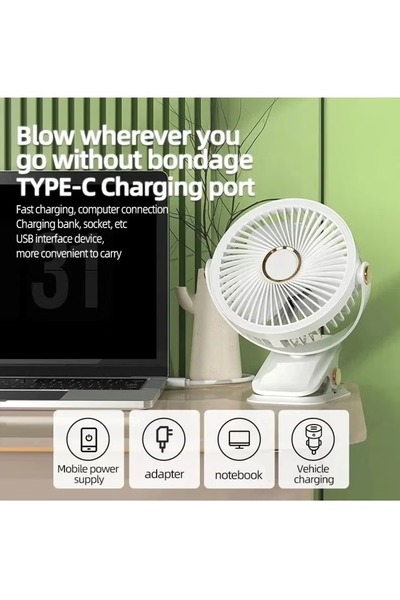 ET-LIFE 4 in 1 Multi-Functional Portable Rechargeable Clip Fan, Table fan, Hanging Fan, Handheld Fan
