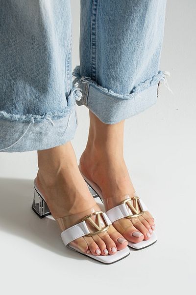 MUFUMA White V Buckle Women's Shoes Transparent Heeled Slippers