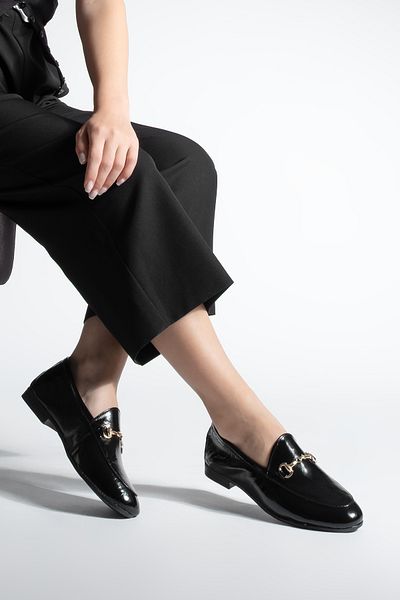 Marjin Women's Genuine Leather Loafer - Casual Shoes Black Patent Leather