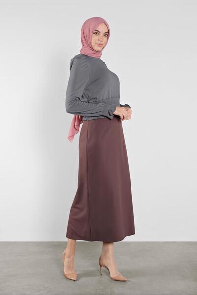 TRENDTESETTÜR بلوزة نسائية رمادية بخصر مطاطي 41209