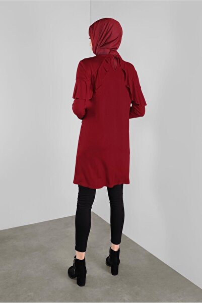 TRENDTESETTÜR Women's Burgundy Collar Flounced Tunic 41237
