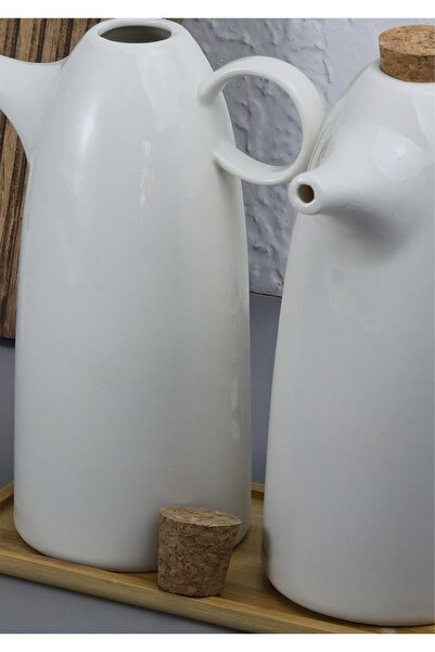 HomeTarz Set of 2 Porcelain Oil Pots - Oil Pots with Bamboo Base - Mushroom Lid - 2X500 ml