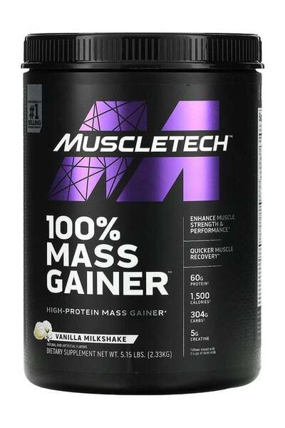 MUSCLETECH ميلك شيك الفانيليا 100% لزيادة الكتلة العضلية وزيادة الوزن - 5.15 رطل