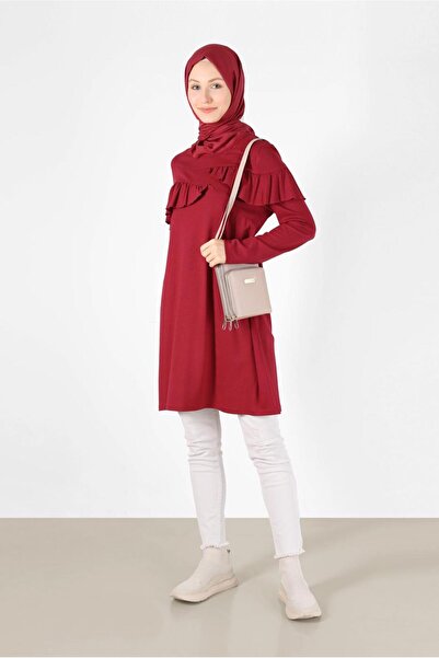TRENDTESETTÜR Women's Red Ruffle Detailed Tunic 41231