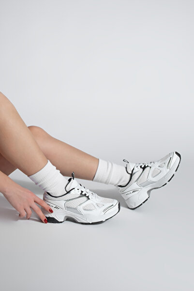 Marjin Γυναικεία αθλητικά παπούτσια με χοντρή σόλα με κορδόνια με λεπτομέρεια από διχτυωτό Sargen White