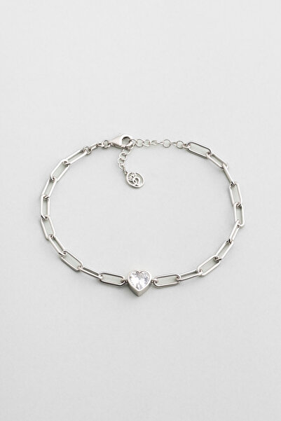 So CHIC... Gizemli Kalp 18 Ayar Beyaz Altın Kaplama 20 Cm Gümüş Bileklik