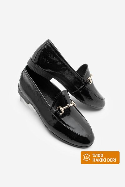 Marjin Women's Genuine Leather Loafer - Casual Shoes Black Patent Leather