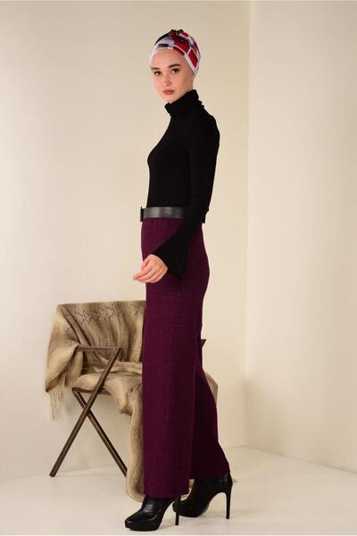 TRENDTESETTÜR Women's Burgundy Corded Knitwear Trousers 7400