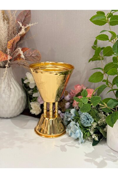 aljahwari Large round golden incense burner with lines