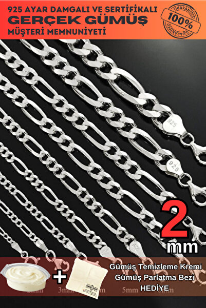 OSMANLI GÜMÜŞ 2mm Figaro Model 925 Ayar Gümüş Erkek Bileklik Künye 253882842