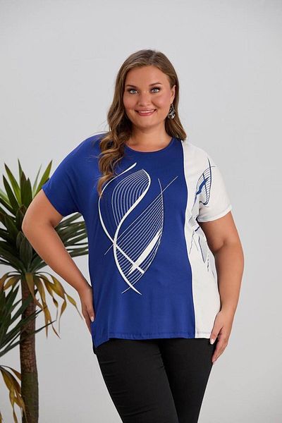Orly More Viscose Fabric Plus Size Short Sleeve Stone Embroidery Detailed Mother Combed Cotton Blouse