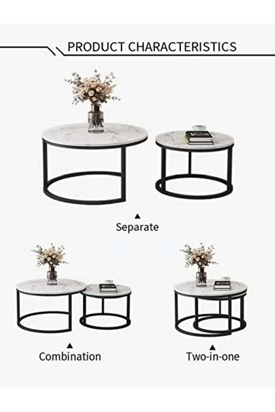 AGD Nesting Design Coffee Table 2 Pieces Round Center Table Modern Side Table with Metal Legs
